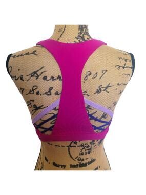 Small Fabletics fuscia pink racerback athletic sports bra removable padding